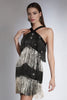 Load image into Gallery viewer, Sparkly Black and Silver Tiered Short Prom Dress with Fringes