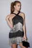 Load image into Gallery viewer, Sparkly Black and Silver Tiered Short Prom Dress with Fringes