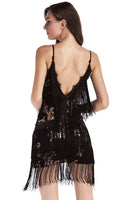 Load image into Gallery viewer, Sparkly Black Tiered Short Tight Prom Dress with Fringes