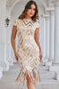Load image into Gallery viewer, Sparkly Champagne High Neck Fringed Short 1920s Dress with Sequins