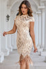 Load image into Gallery viewer, Sparkly Champagne High Neck Fringed Short 1920s Dress with Sequins