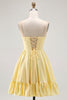 Load image into Gallery viewer, Sparkly Yellow A Line Short Corset Prom Dress with Beading