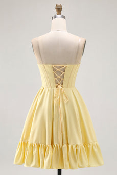 Sparkly Yellow A Line Short Corset Prom Dress with Beading