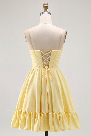 Sparkly Yellow A Line Short Corset Prom Dress with Beading