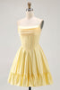 Load image into Gallery viewer, Sparkly Yellow A Line Short Corset Prom Dress with Beading