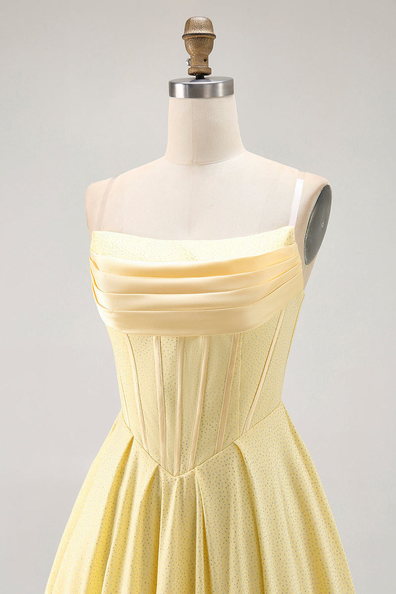 Load image into Gallery viewer, Sparkly Yellow A Line Short Corset Prom Dress with Beading