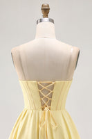 Load image into Gallery viewer, Sparkly Yellow A Line Short Corset Prom Dress with Beading