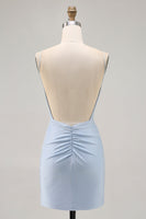 Load image into Gallery viewer, Sparkly Blue Tight Backless Short Prom Dress with Beading