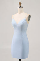 Load image into Gallery viewer, Sparkly Light Blue Short Tight Prom Dress with Beading