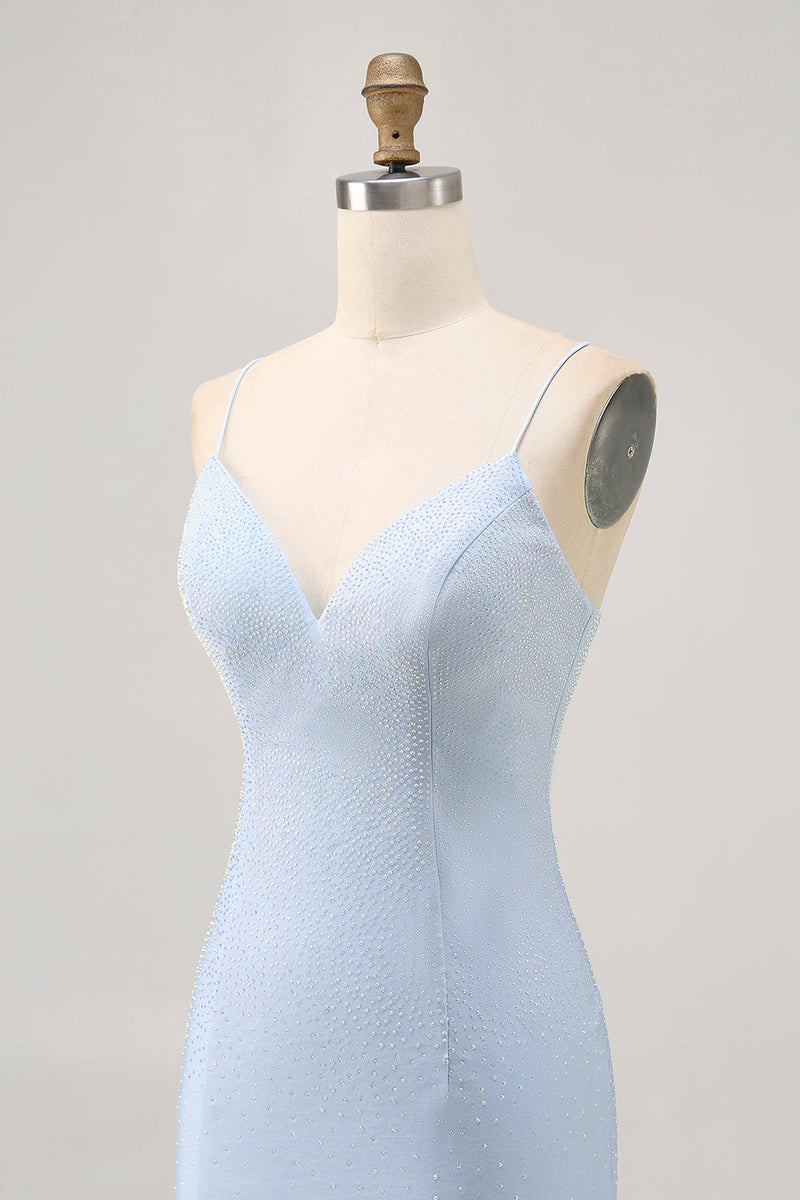 Load image into Gallery viewer, Sparkly Light Blue Short Tight Prom Dress with Beading