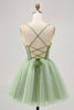 Load image into Gallery viewer, Sparkly Green A Line Short Corset Prom Dress with Beading