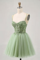 Load image into Gallery viewer, Sparkly Green A Line Short Corset Prom Dress with Beading