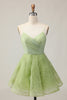 Load image into Gallery viewer, Green Spaghetti Straps A Line Short Prom Dress