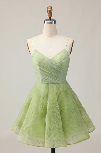 Green Spaghetti Straps A Line Short Prom Dress