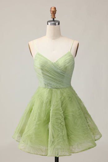 Green Spaghetti Straps A Line Short Prom Dress