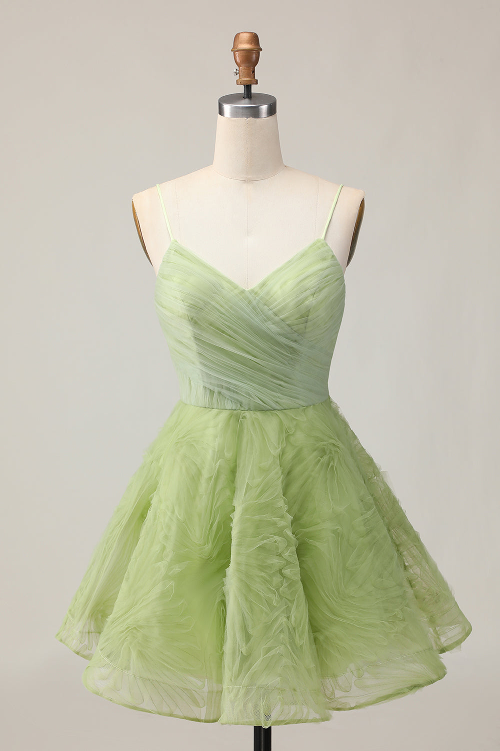Green Spaghetti Straps A Line Short Prom Dress