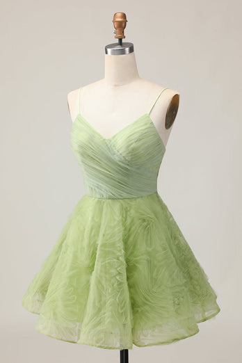 Green Spaghetti Straps A Line Short Prom Dress
