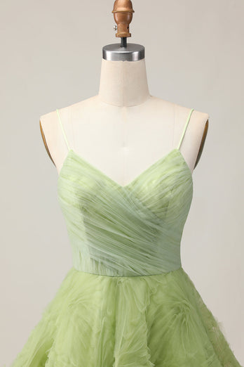 Green Spaghetti Straps A Line Short Prom Dress