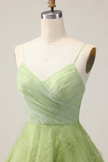 Green Spaghetti Straps A Line Short Prom Dress