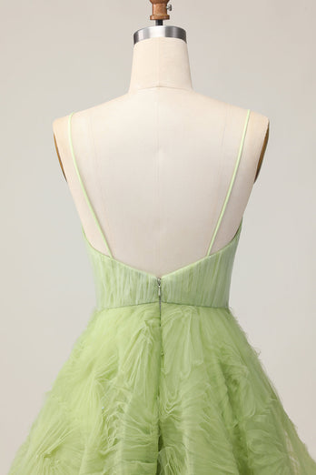 Green Spaghetti Straps A Line Short Prom Dress