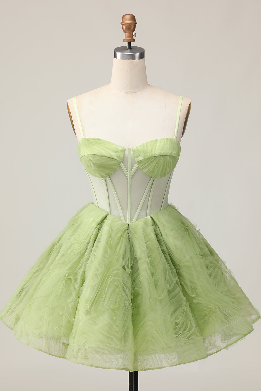 Green A Line Corset Spaghetti Straps Short Prom Dress
