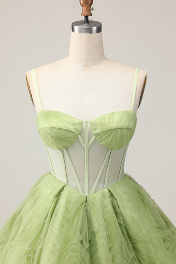 Green A Line Corset Spaghetti Straps Short Prom Dress