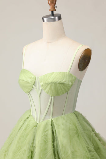 Green A Line Corset Spaghetti Straps Short Prom Dress
