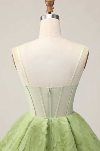 Green A Line Corset Spaghetti Straps Short Prom Dress
