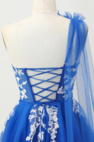 Load image into Gallery viewer, Royal Blue One Shoulder Tulle Short Prom Dress with 3D Flower