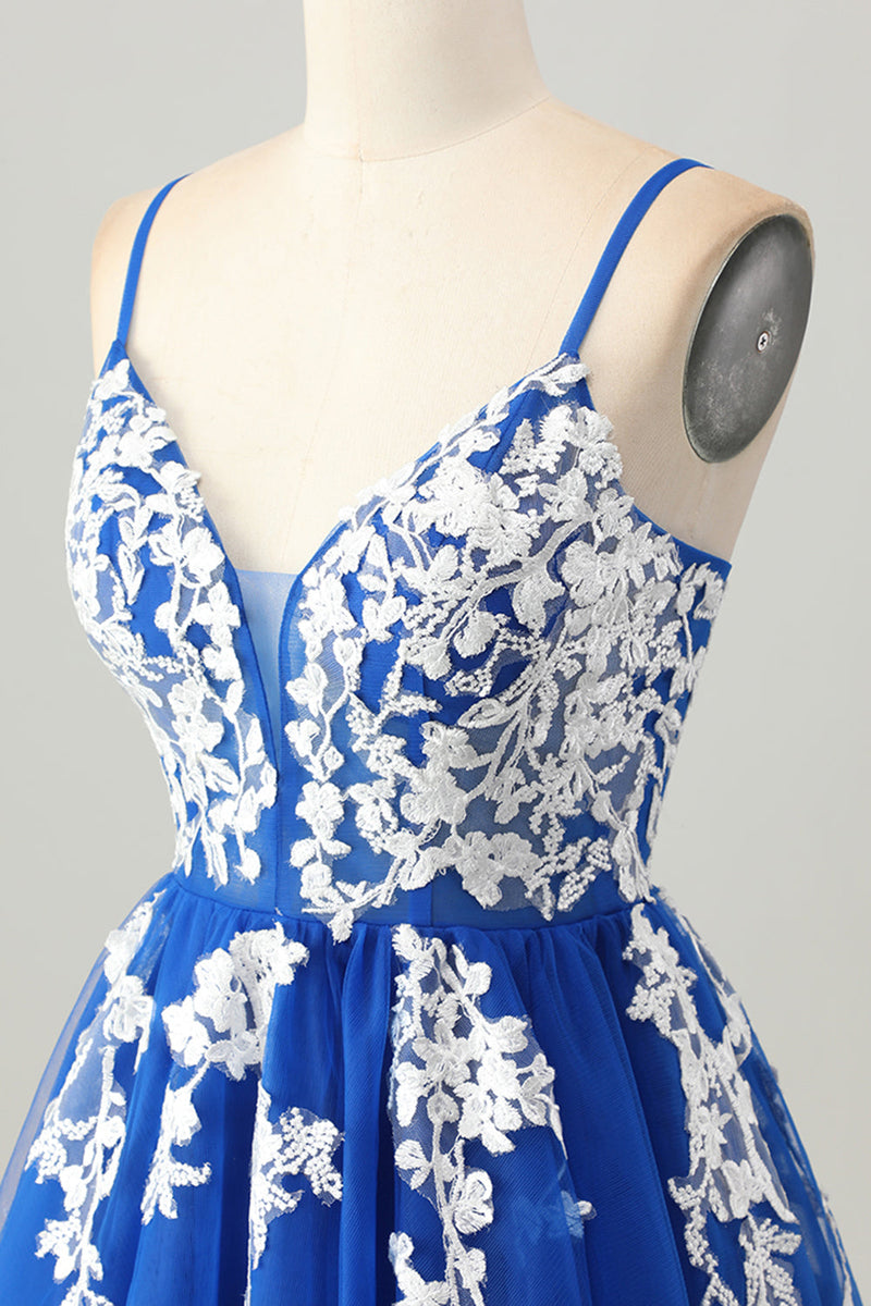 Load image into Gallery viewer, Royal Blue A Line Tulle Short Prom Dress with Appliques