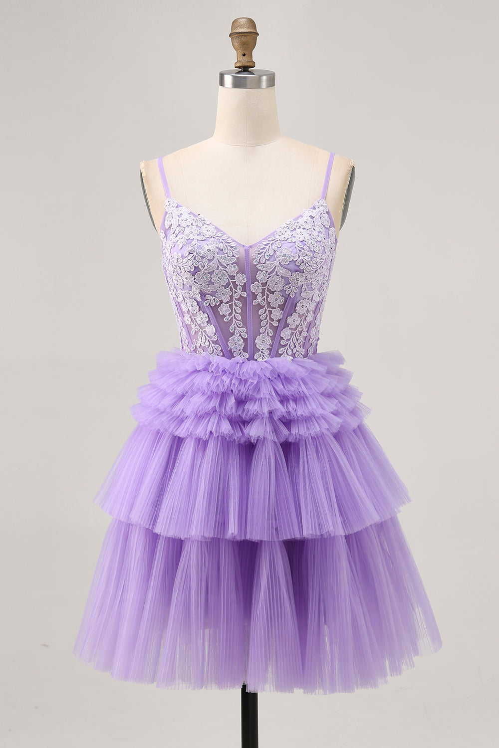 Sparkly Lavender Corset Floral Short Prom Dress with Ruffles