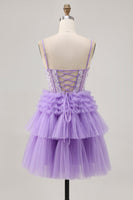 Load image into Gallery viewer, Sparkly Lavender Corset Floral Short Prom Dress with Ruffles