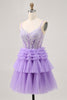 Load image into Gallery viewer, Sparkly Lavender Corset Floral Short Prom Dress with Ruffles