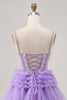 Load image into Gallery viewer, Sparkly Lavender Corset Floral Short Prom Dress with Ruffles
