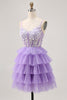 Load image into Gallery viewer, Lavender Floral Short Corset Prom Dress with Ruffles