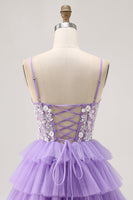 Load image into Gallery viewer, Lavender Floral Short Corset Prom Dress with Ruffles