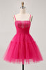 Load image into Gallery viewer, Sparkly Fuchsia A Line Tulle Short Prom Dress with Beading