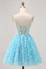Load image into Gallery viewer, Sparkly Blue Floral Short Corset Prom Dress with Sequins