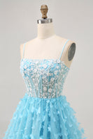 Load image into Gallery viewer, Sparkly Blue Floral Short Corset Prom Dress with Sequins