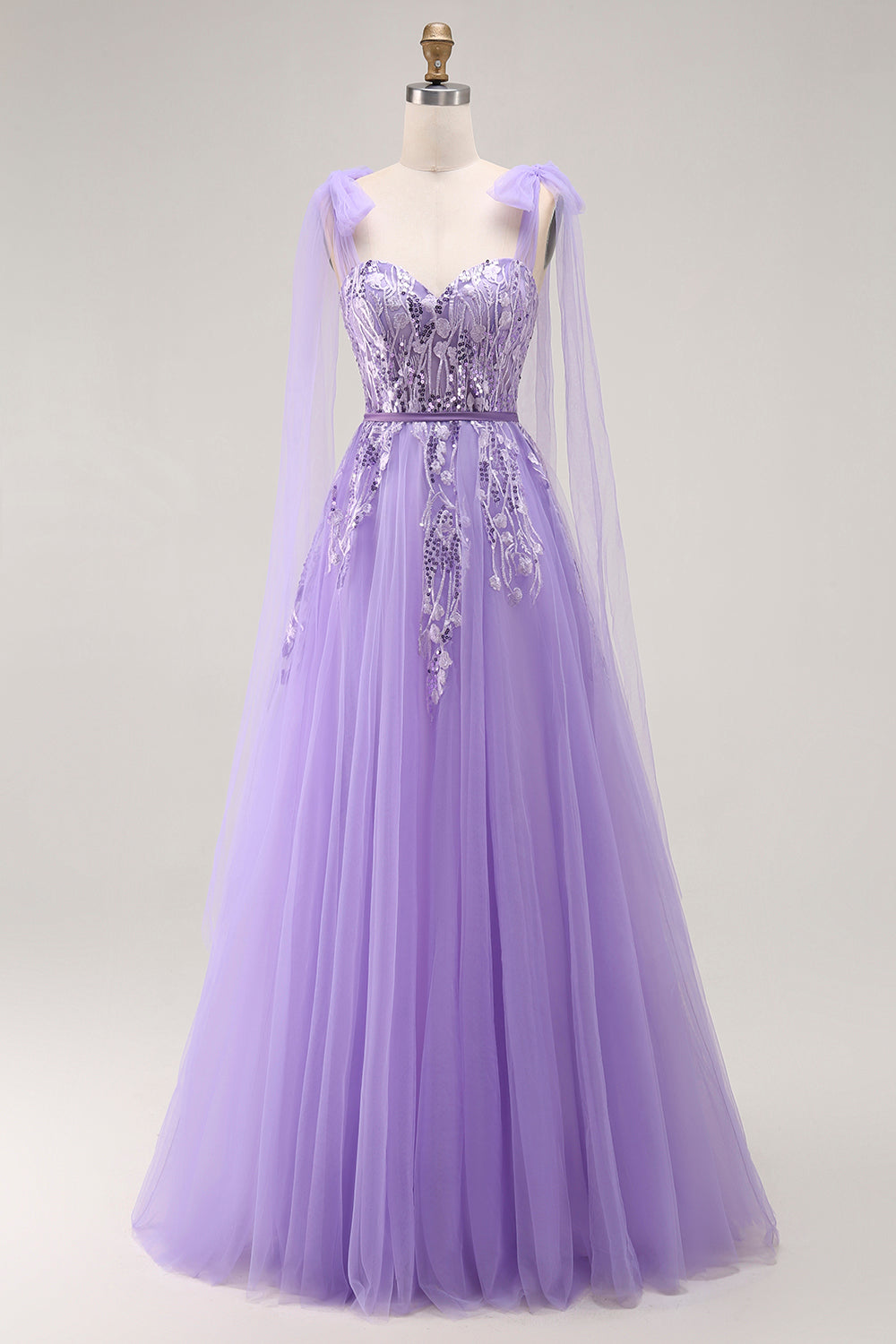 Sparkly Purple Tulle A Line Long Prom Dress with Sequins