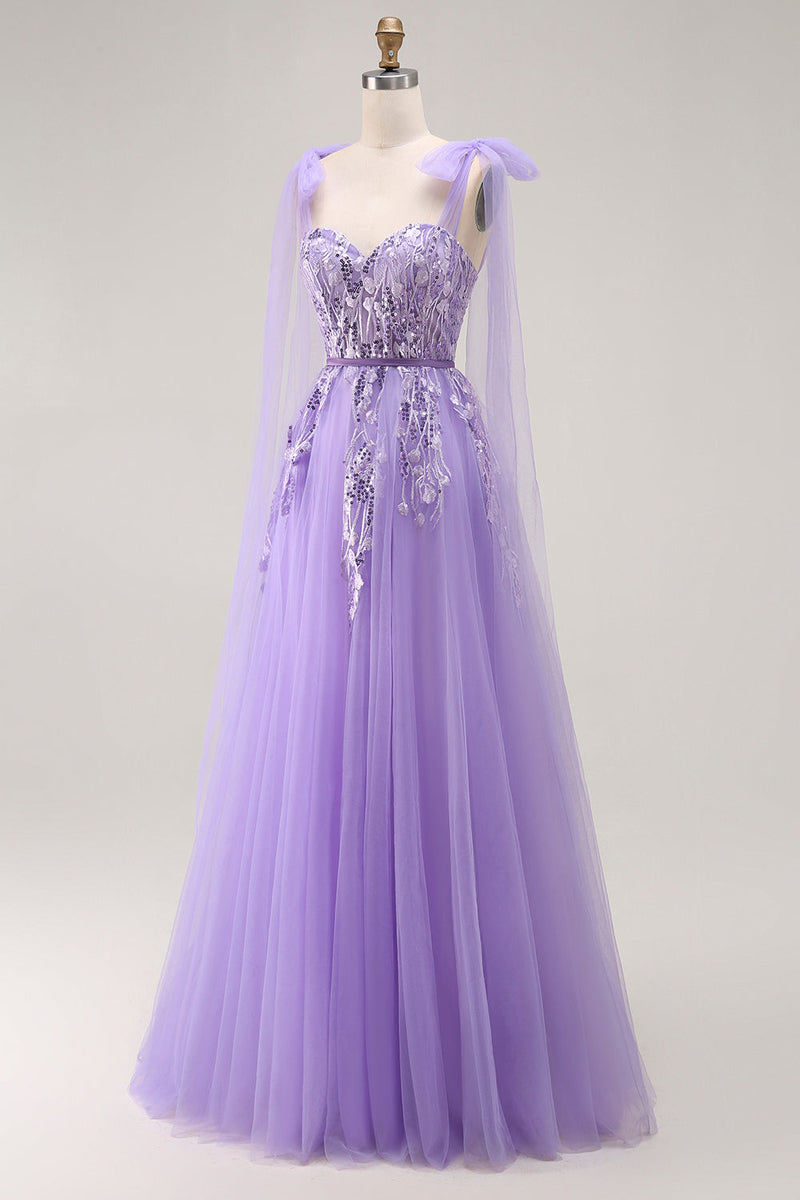 Load image into Gallery viewer, Sparkly Purple Tulle A Line Long Prom Dress with Sequins