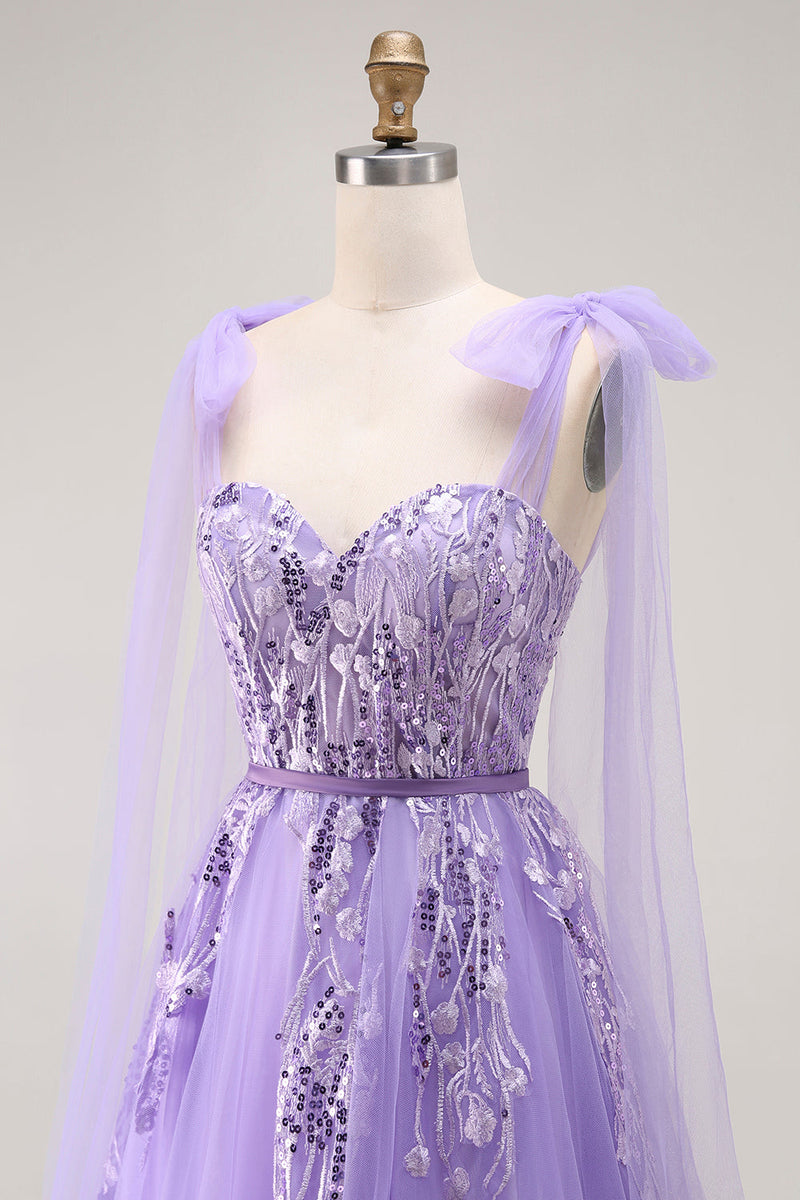 Load image into Gallery viewer, Sparkly Purple Tulle A Line Long Prom Dress with Sequins