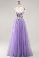 Load image into Gallery viewer, Sparkly Purple A Line Long Corset Prom Dress with Sequins