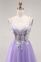 Load image into Gallery viewer, Sparkly Purple A Line Long Corset Prom Dress with Sequins