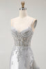 Load image into Gallery viewer, Sparkly Grey Mermaid Corset Long Prom Dress with Beading
