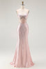 Load image into Gallery viewer, Sparkly Blush Mermaid Beaded Long Corset Prom Dress
