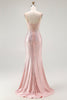 Load image into Gallery viewer, Sparkly Blush Mermaid Beaded Long Corset Prom Dress