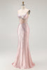 Load image into Gallery viewer, Sparkly Blush Mermaid Beaded Long Corset Prom Dress