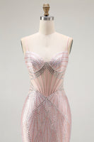 Load image into Gallery viewer, Sparkly Blush Mermaid Beaded Long Corset Prom Dress