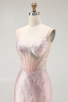Load image into Gallery viewer, Sparkly Blush Mermaid Beaded Long Corset Prom Dress